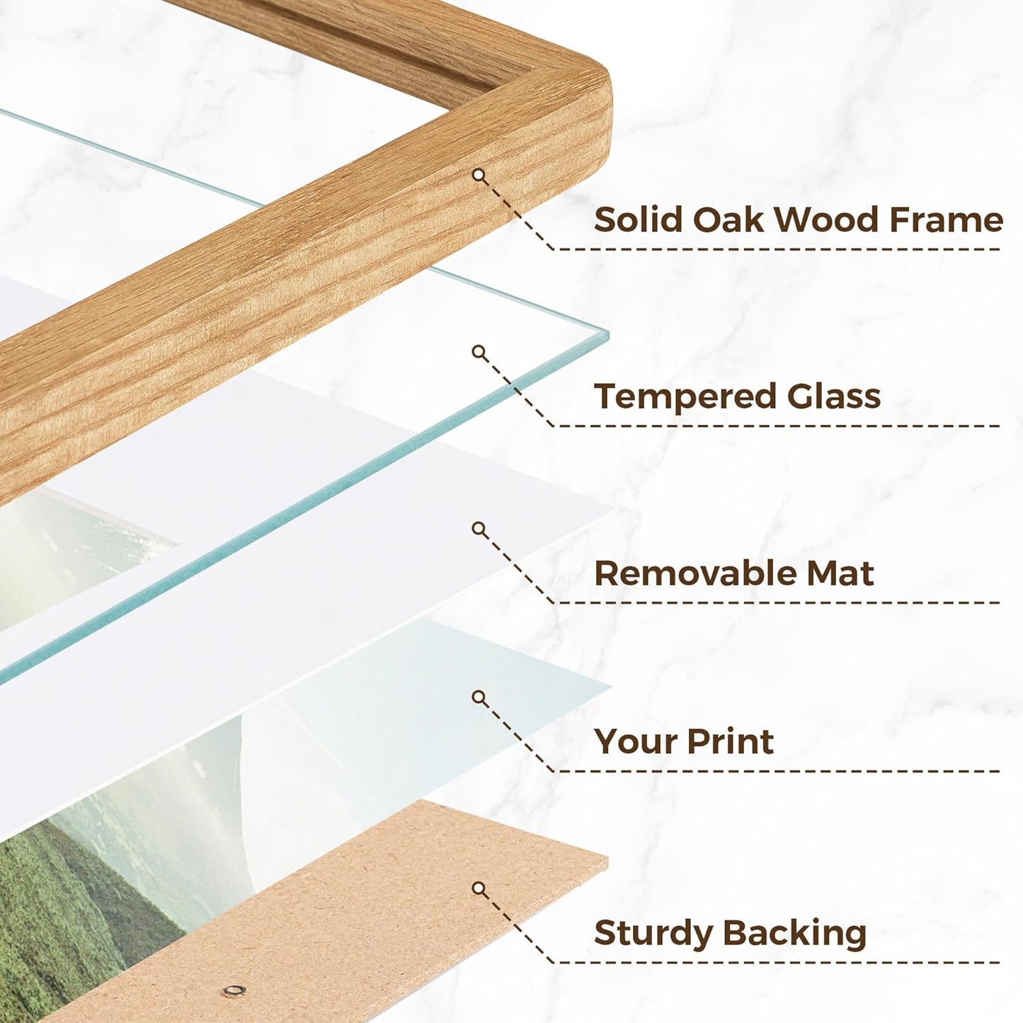 16x20 Picture Frame for Wall, Solid Oak Wood 16 by 20 Frames, 16 x 20 Poster Frame with Tempered Glass, 16x20 Frame Matted to 11x14, 16"x20" Wood Frame for Home Decor, Natural Oak Color, 3 Pack