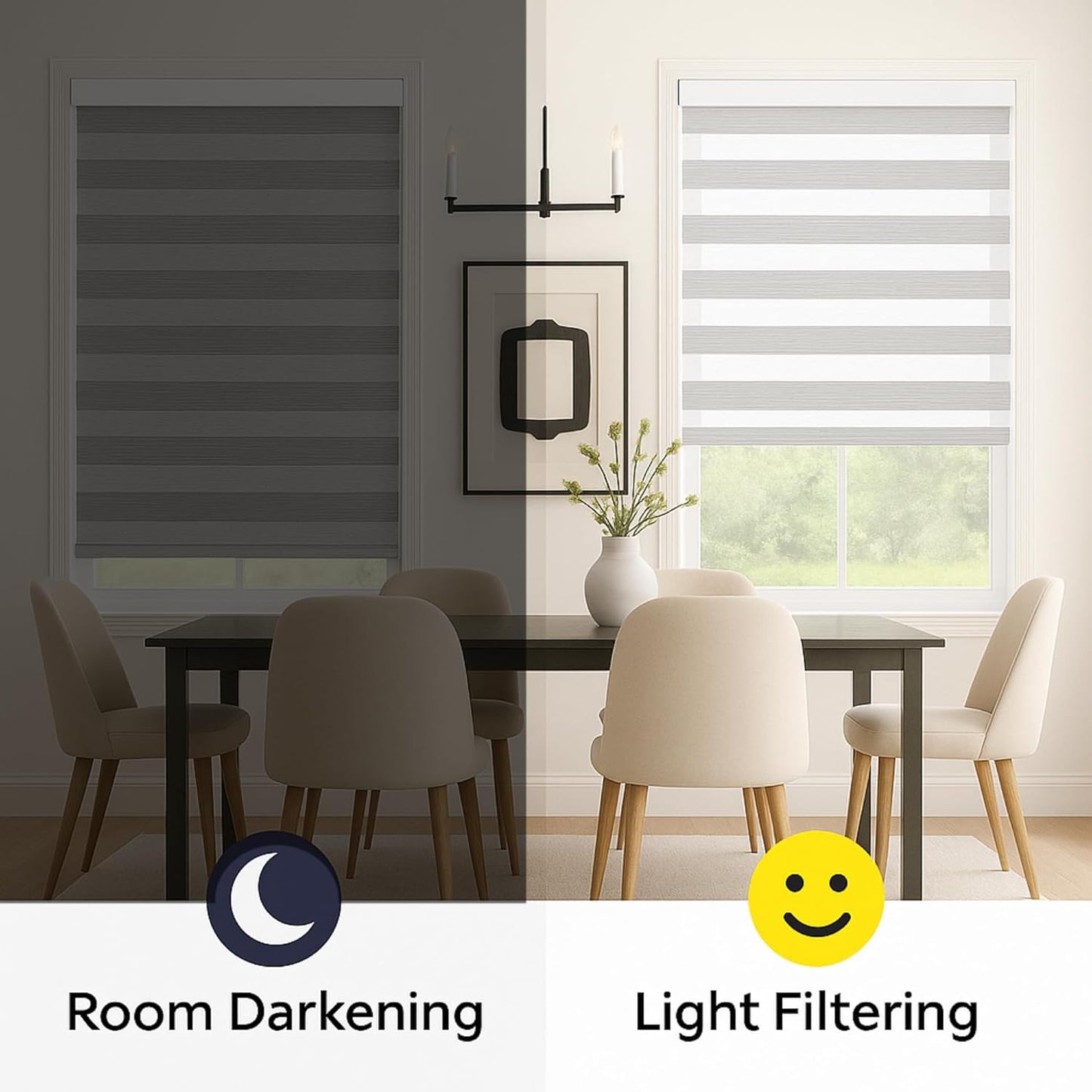 Shadesu Cordless Zebra Blinds for Windows, 45" W x 72" H, Grey, Dual Layer Free-Stop Zebra Shades, Light Control for Day and Night, Sheer Blinds for Indoor Windows, Bedroom, Kitchen