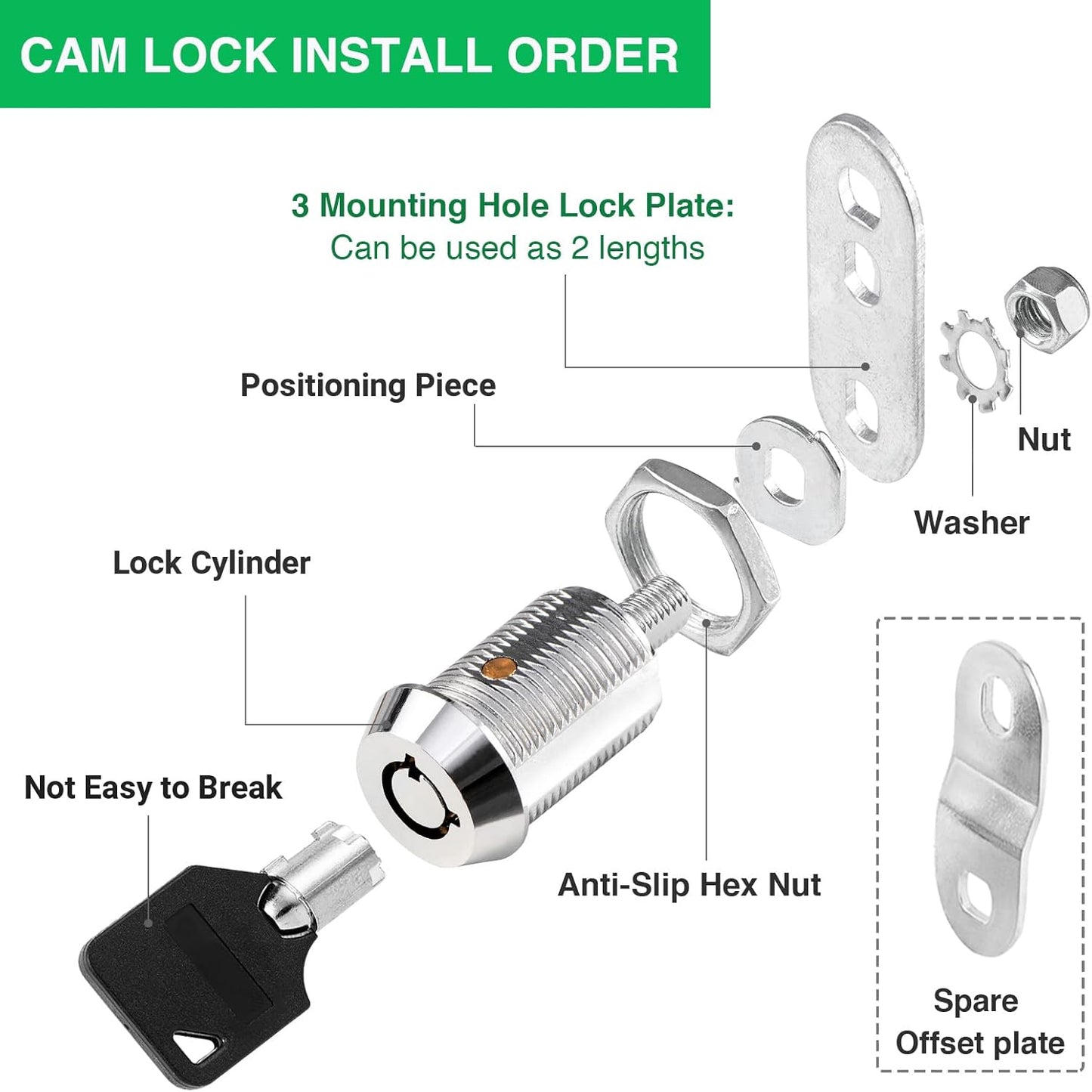 10 Pack Cabinet Lock with Keys, RV Storage Locks, 7/8” Tubular Cam Lock Keyed Alike, RV Locks for Storage Door Camper Cabinet Toolbox RV Cam Locks with Manual