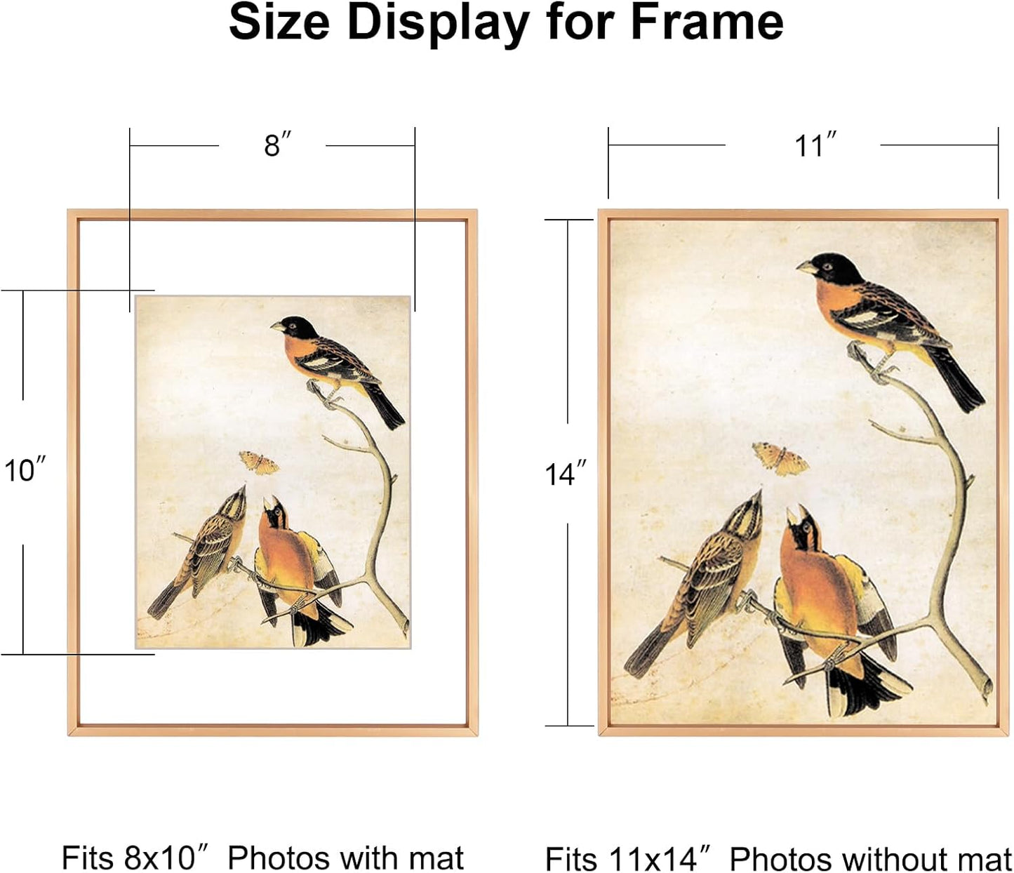 11x14 Picture Frame Set of 3, Gold Metal Photo Frames with HD Glass, Fits 8x10 with Mat or 11 x 14 without Mat, Display for Wall
