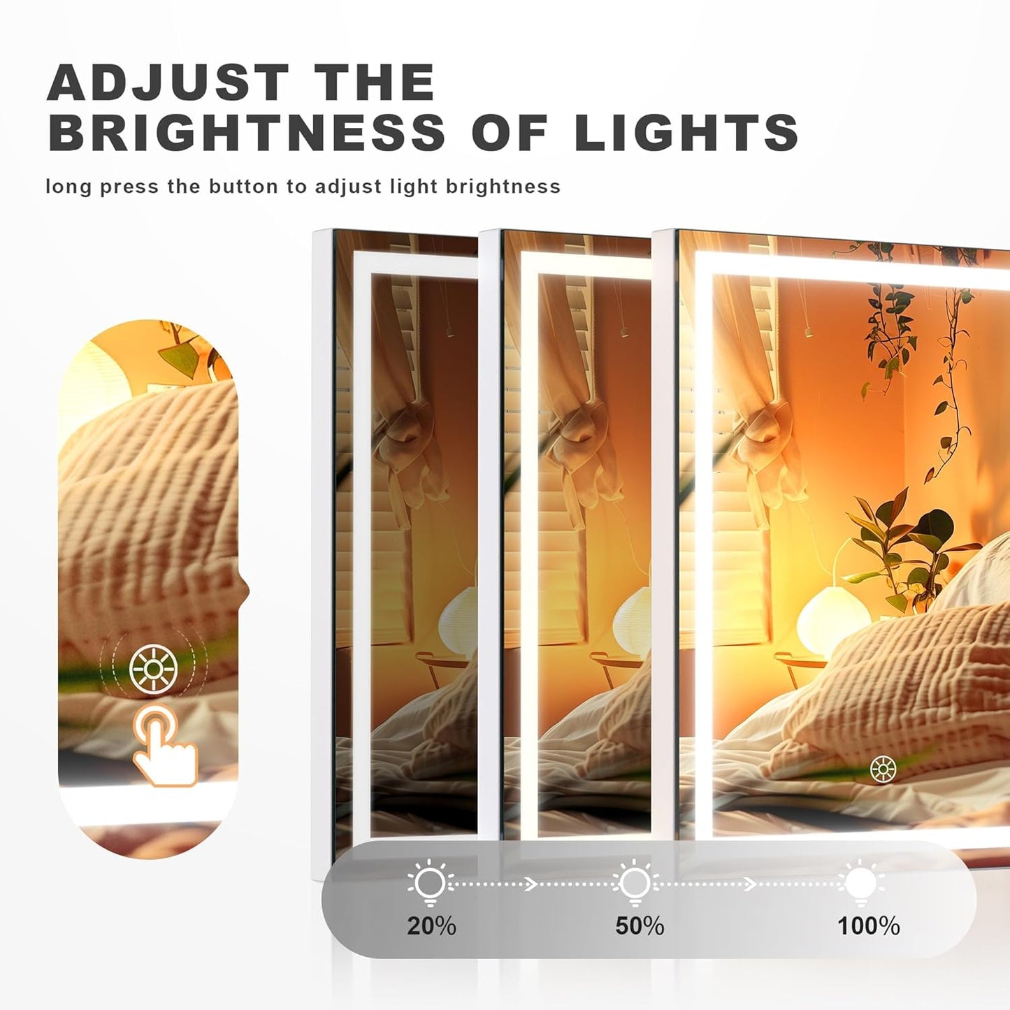 Hasipu Vanity Mirror with Lights and Bluetooth Speaker, 10.6" x 13.8" LED Makeup Mirror with 10X Magnification, Smart Touch 3 Colors Dimmable, Brightness Adjustment, 360° Rotation, White