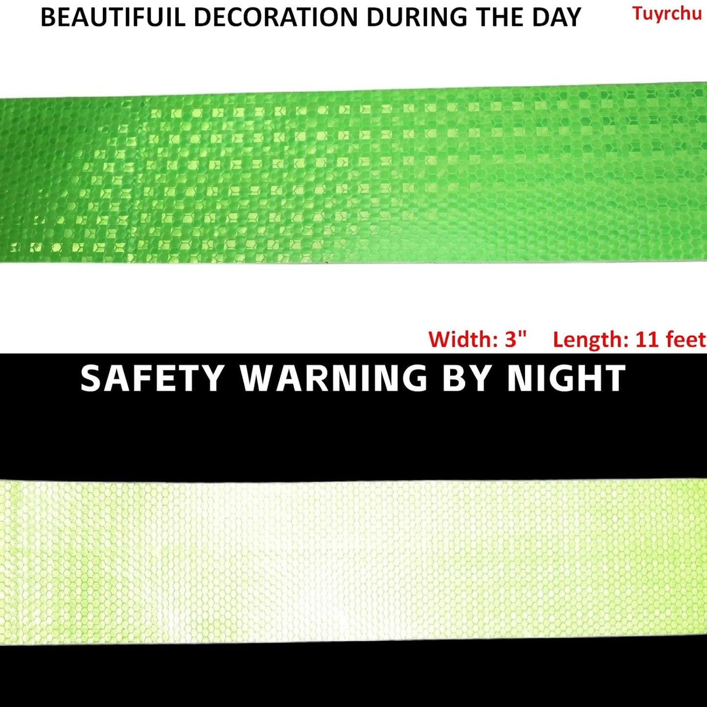 Green Reflective Tape Outdoor Waterproof 3 inch, High Visibility Warning Industrial Marking Tape, Safety Stickers (11 feet)