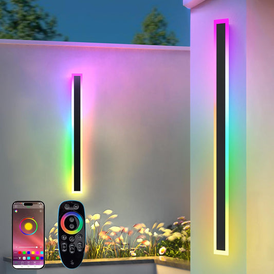 2 Pack Outdoor RGB Long Wall Lights, 39.4inch Wall Lights RGB/Warm/White Dimmable Modern Led Wall Lighting, Ip65 Waterproof Wall Sconce with Remote APP Control for Outdoor/Indoor Party Gathering
