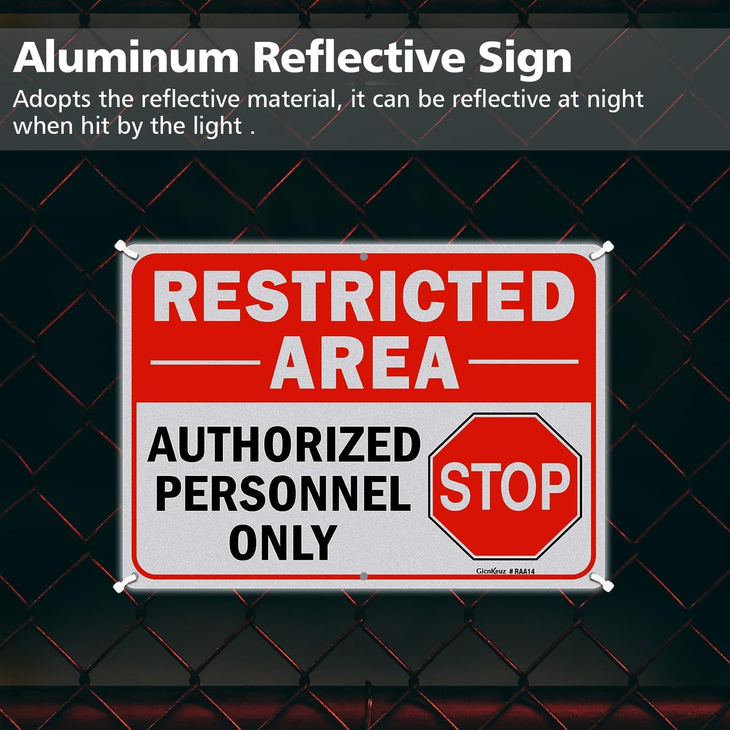 GicnKeuz Large Restricted Area Sign, 14x10 Inches Do Not Enter - Authorized Personnel Only Signs, Rust Free.40 Reflective Aluminum, Fade Resistant/Waterproof, 6 Pre-drilled Holes (1 Pack)