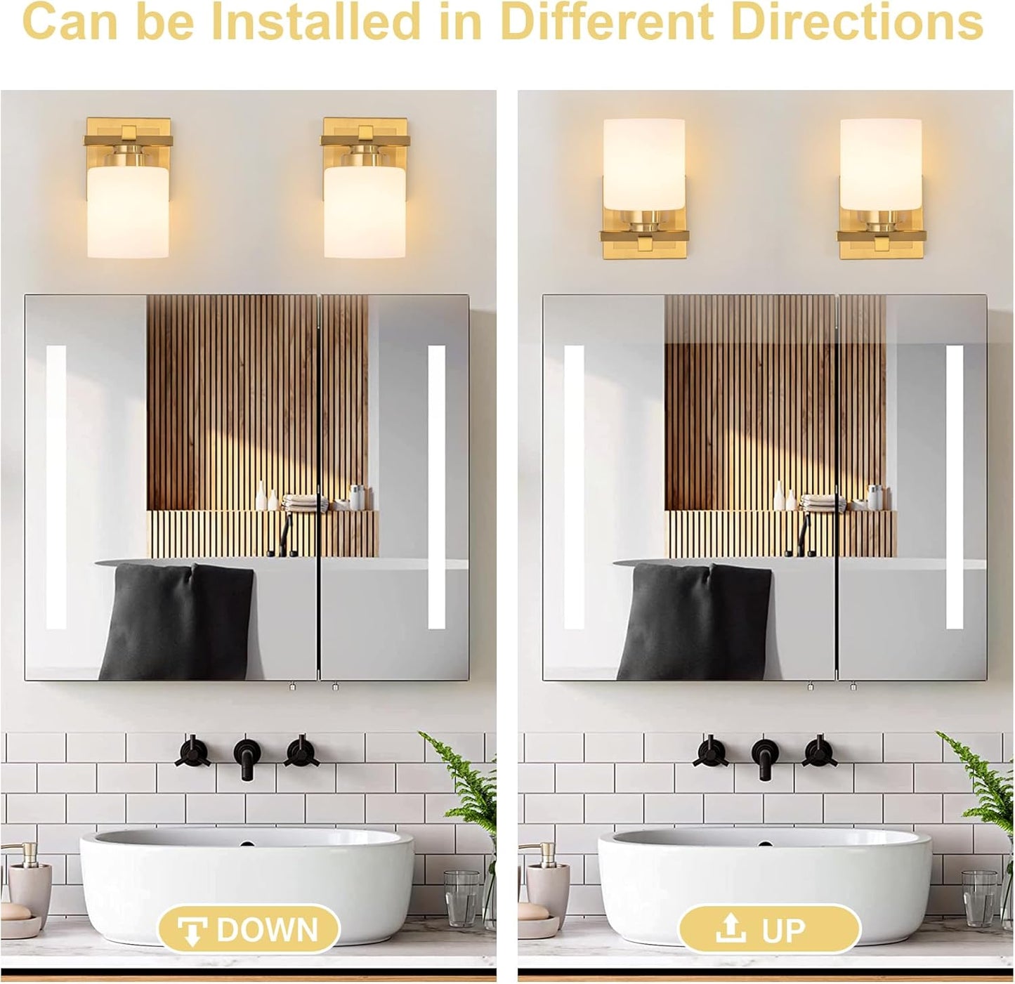 1 Light Modern Bathroom Light Fixtures Over Mirror, Brass Finish Vanity Lights for Bathroom Wall Sconces with Milky White Glass Shades, E26 Socket (Bulbs Not Included)