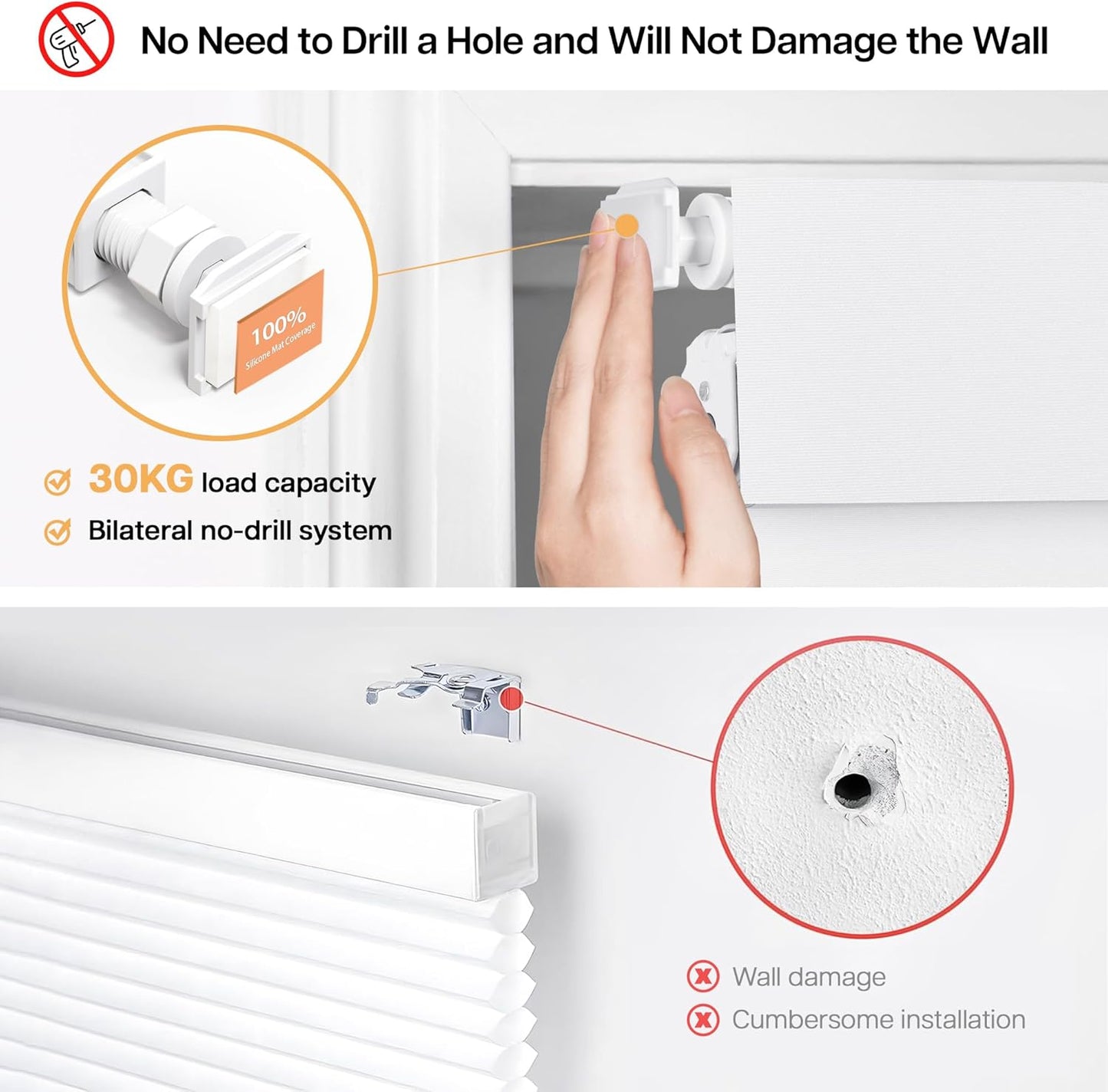 LazBlinds No Drill Blinds for Indoor Windows, Blackout Roller Shades, Cordless Window Blackout Blinds, Thermal Insulated Fabric UV Protection for Home and Office, 21.5" W x 72" H, White