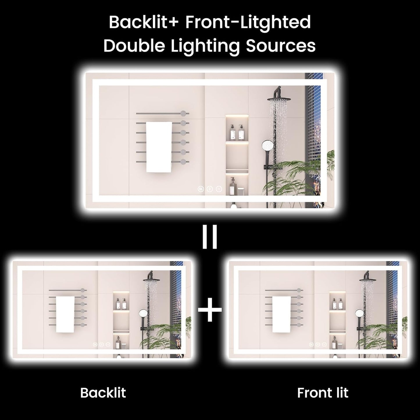 24X24 LED Bathroom Mirror with Lights, Anti-Fog, Backlit + Front Lit (CRI>90), Lighted Bathroom Vanity Mirror for Wall, Memory Function, Dimmable, Tempered Glass, Shatter-Proof