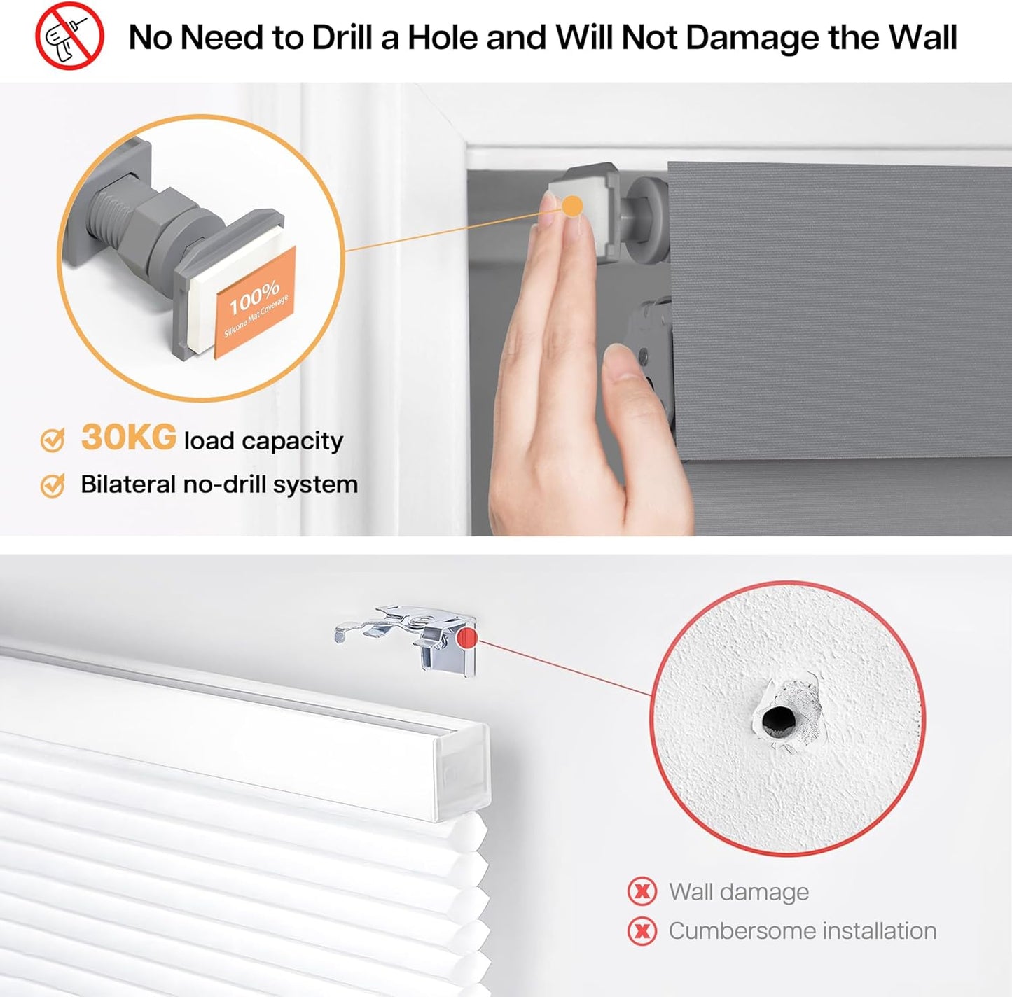 LazBlinds No Drill Blinds for Indoor Windows, Blackout Roller Shades, Cordless Window Blackout Blinds, Thermal Insulated Fabric UV Protection for Home and Office, 26" W x 72" H, Grey