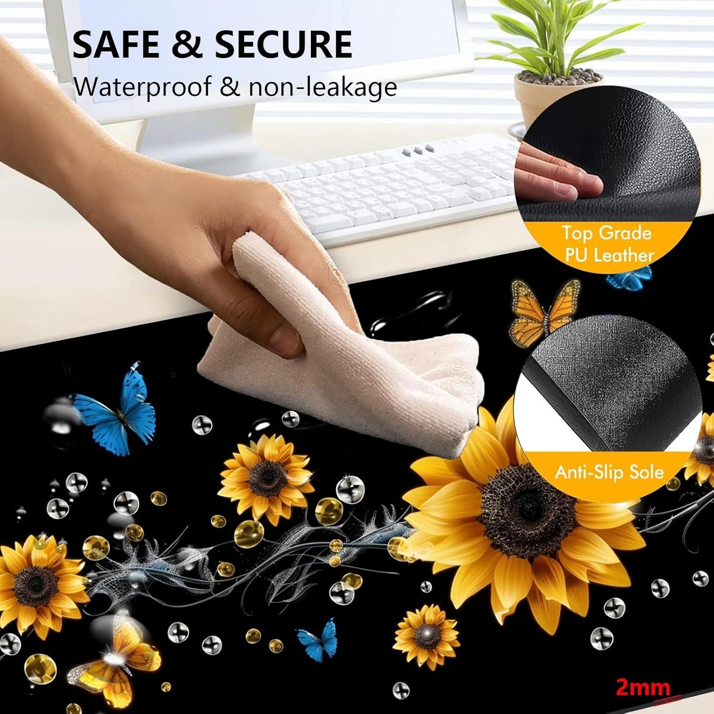Heated Mouse Pad with 3 Levels Heated & 3 Hours Auto Shut-Off Mouse Pad for Warming Hands in Office Home, 31.5" x 13"Large Safe Desk Mat Hand Warmer，A River of Flowers