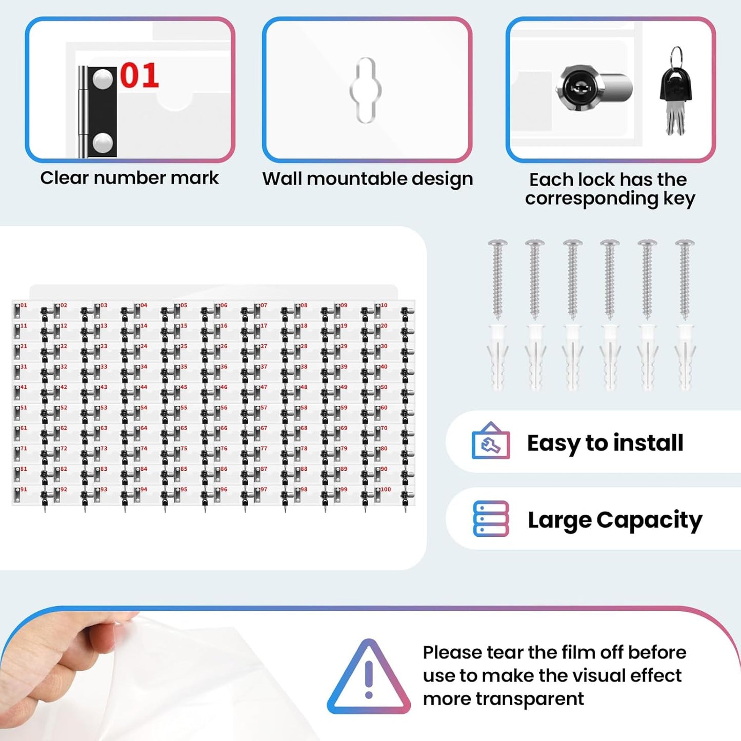 100 Slots Cell Phone Locker Box for Classroom Clear Acrylic Cell Phone Storage Cabinet with Door Locks and Keys for Classroom School Students Office Factory Employees