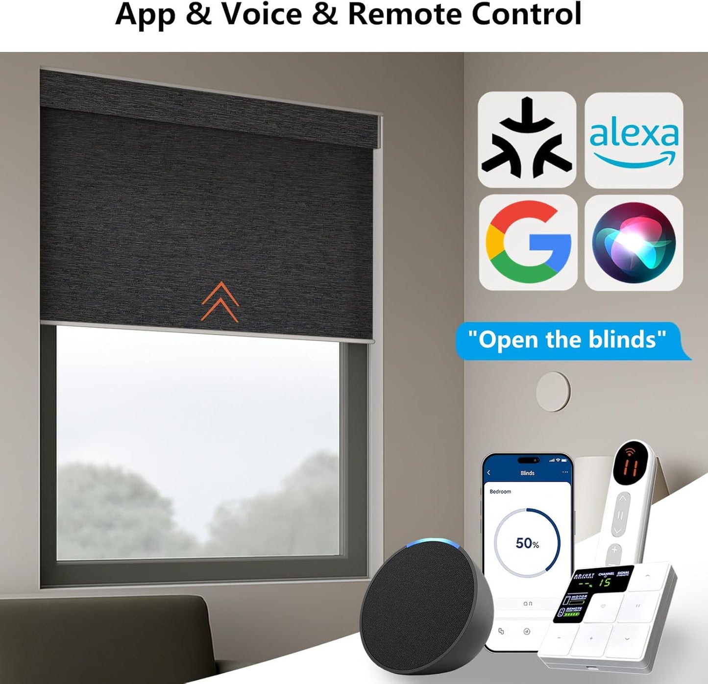 Smart Motorized Blinds – 70% Blackout Roller Shades with Remote, Alexa/Google Home/Siri Control, Matter Compatible, Wireless Rechargeable Battery, Custom Sizes for Windows & Sliding Doors