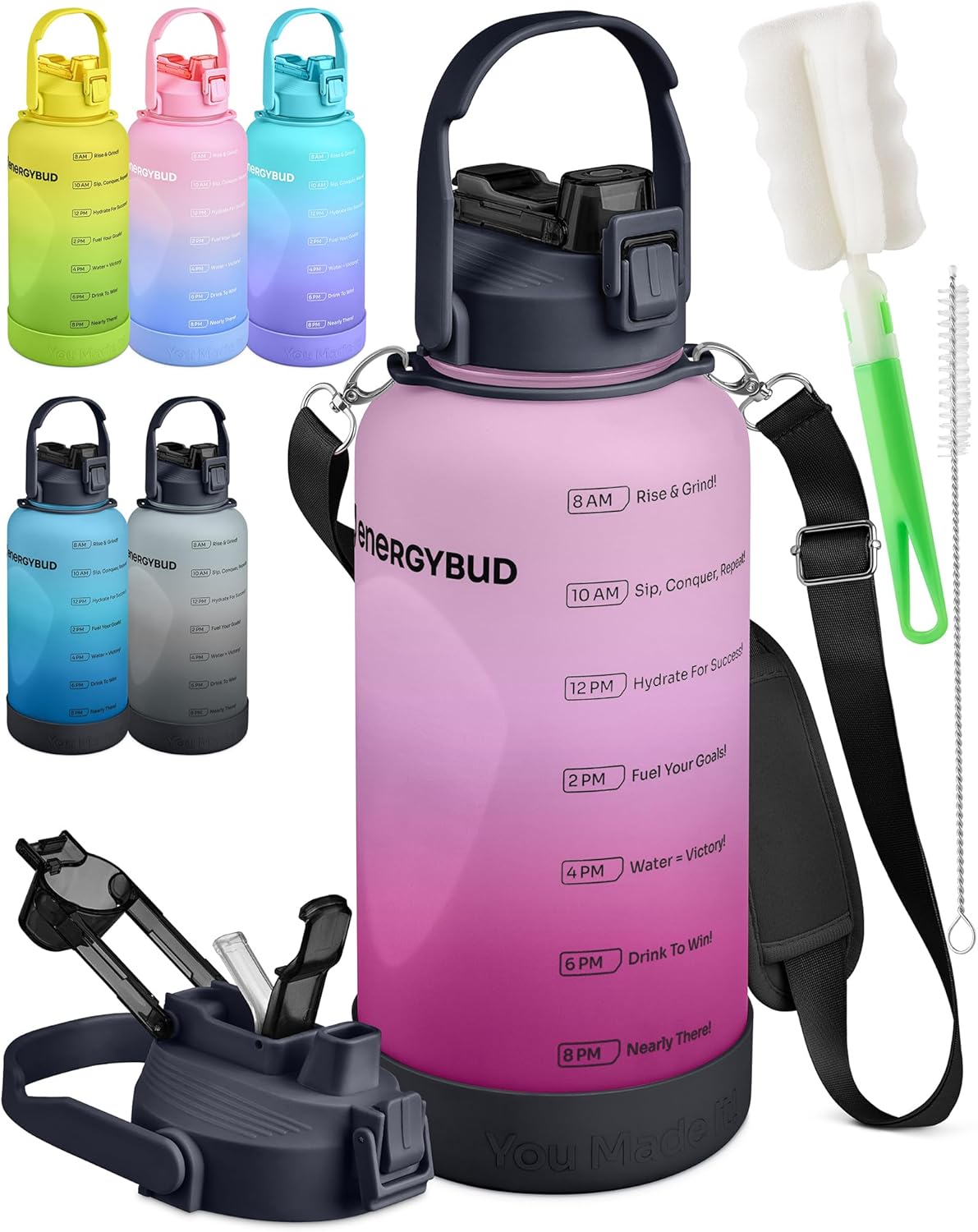 1 Gallon Water Bottle with 128 oz Capacity - Motivational Time Markers for Daily Hydration Goals - Leakproof BPA Free Tritan with Removable Straw