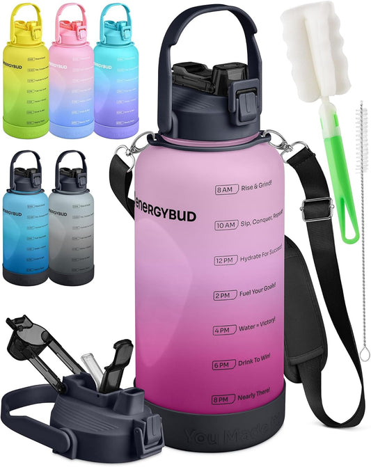 1 Gallon Water Bottle with 128 oz Capacity - Motivational Time Markers for Daily Hydration Goals - Leakproof BPA Free Tritan with Removable Straw