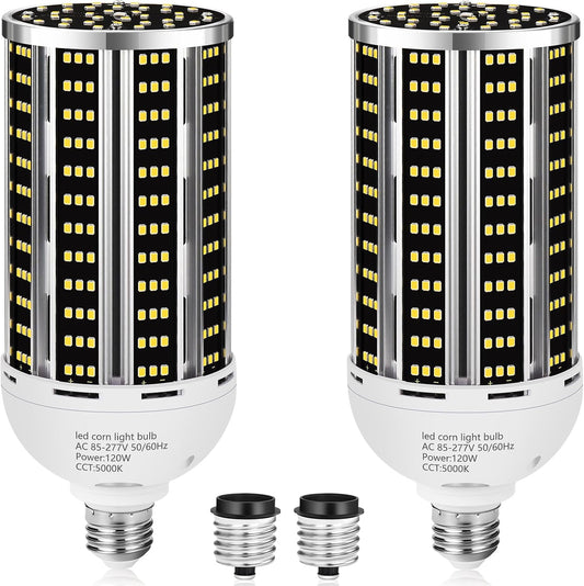 120W 2 pack LED Corn Light Bulb(1200W Equivalent ) ,Commercial Grade DayLight 5000K E26/E39 15900LM Medium Mogul Base LED Lamp,Large Area Lights For Outdoor Indoor Garage Warehouse Factory Bay Light