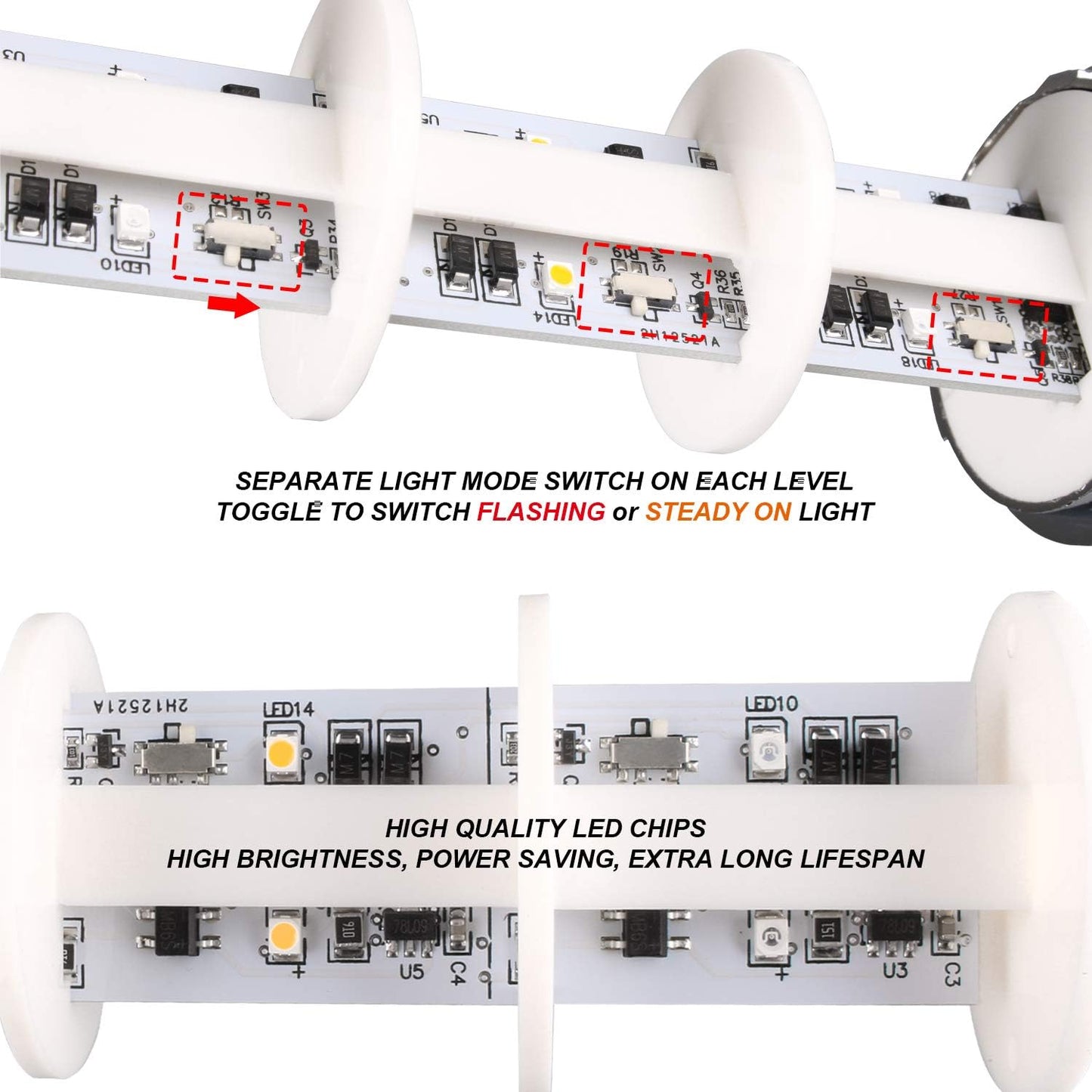 110V to 220V LED Stack Tower Lights, Industrial Warning Lights, Andon Lights, Column Signal Tower Indicator Lamp Beacon, Continuous/Flashing Light Switchable, 2 Layer (with Buzzer)