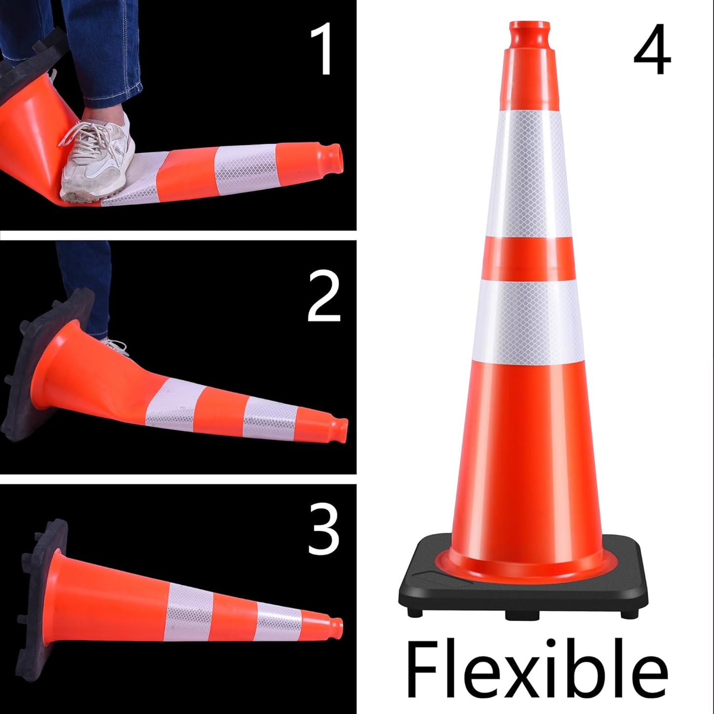 (4 Pack) 28 Inch Traffic Cones,PVC Construction Safety Parking Road Cones w/Reflective Collar, Heavy Duty Base for Traffic Control, Parking Lots and Roadwork, Weatherproof
