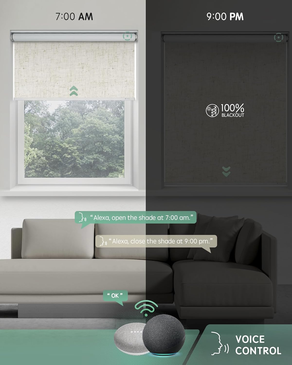 Yoolax Motorized Blinds with Remote, Blackout Smart Blinds for Windows Motorized Roller Shades, Automatic Window Blinds Compatible with Alexa Electric Blinds (Linen Beige, 30" W x 72" H)