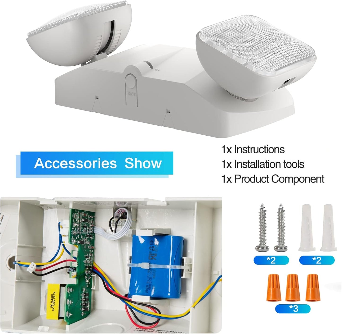 1 Pack LED Emergency Lights, Commercial Lighting for Business, Power Outages, Offices, with Backup Battery (90 Minutes), Wall Mount, Hard Wired, 120-277V, Fire Resistant (94V-0) UL.