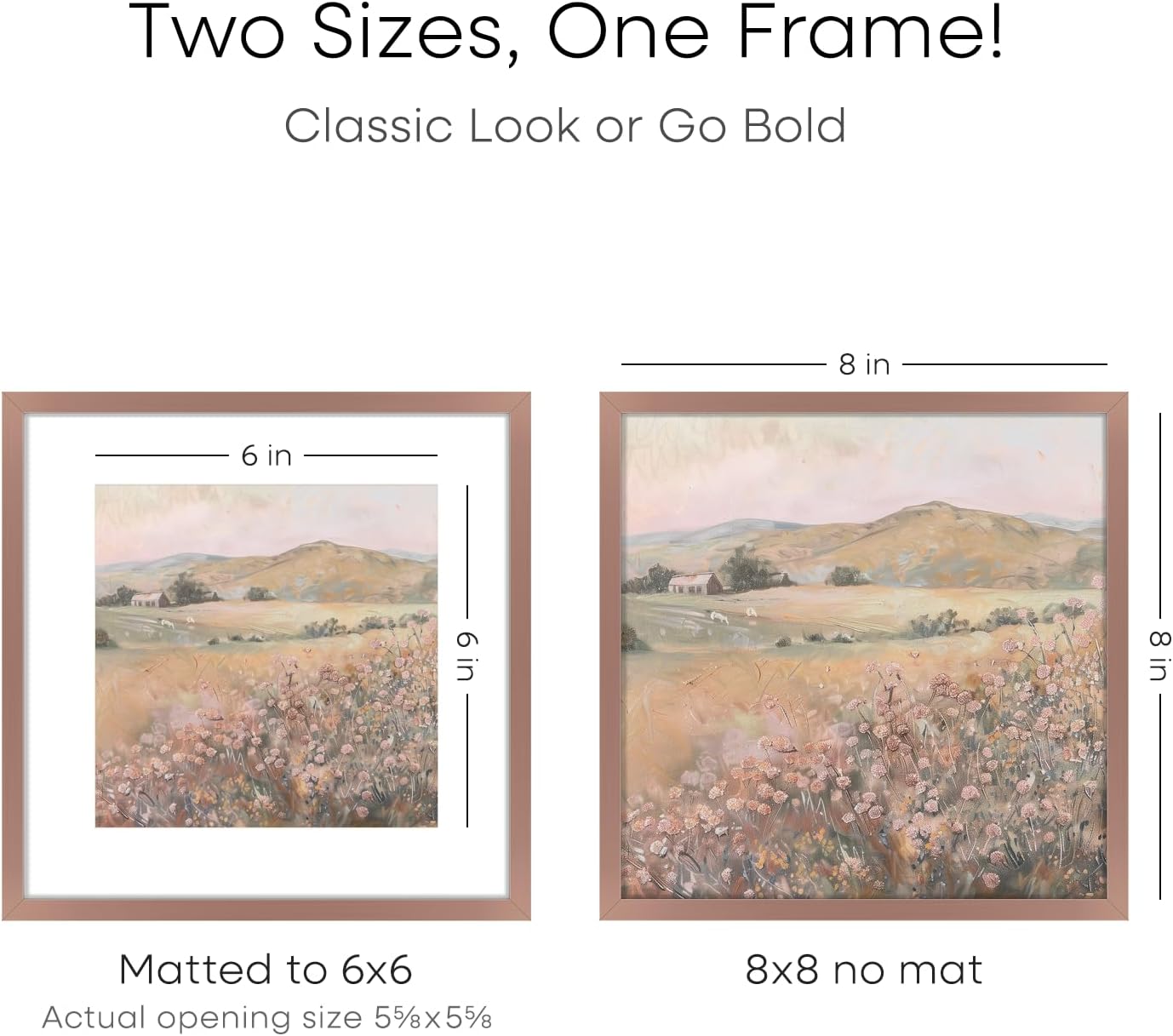 Homeforia 8x8 Mocha Picture Frame, High End Metal 8 x 8 Square Photo Frames with Mat 6 by 6, 8x8 Poster Frame Matted to 6x6 inch Print, 8by8 Wall or Tabletop Frames, Tempered Glass, Wall Kit, Set of 1