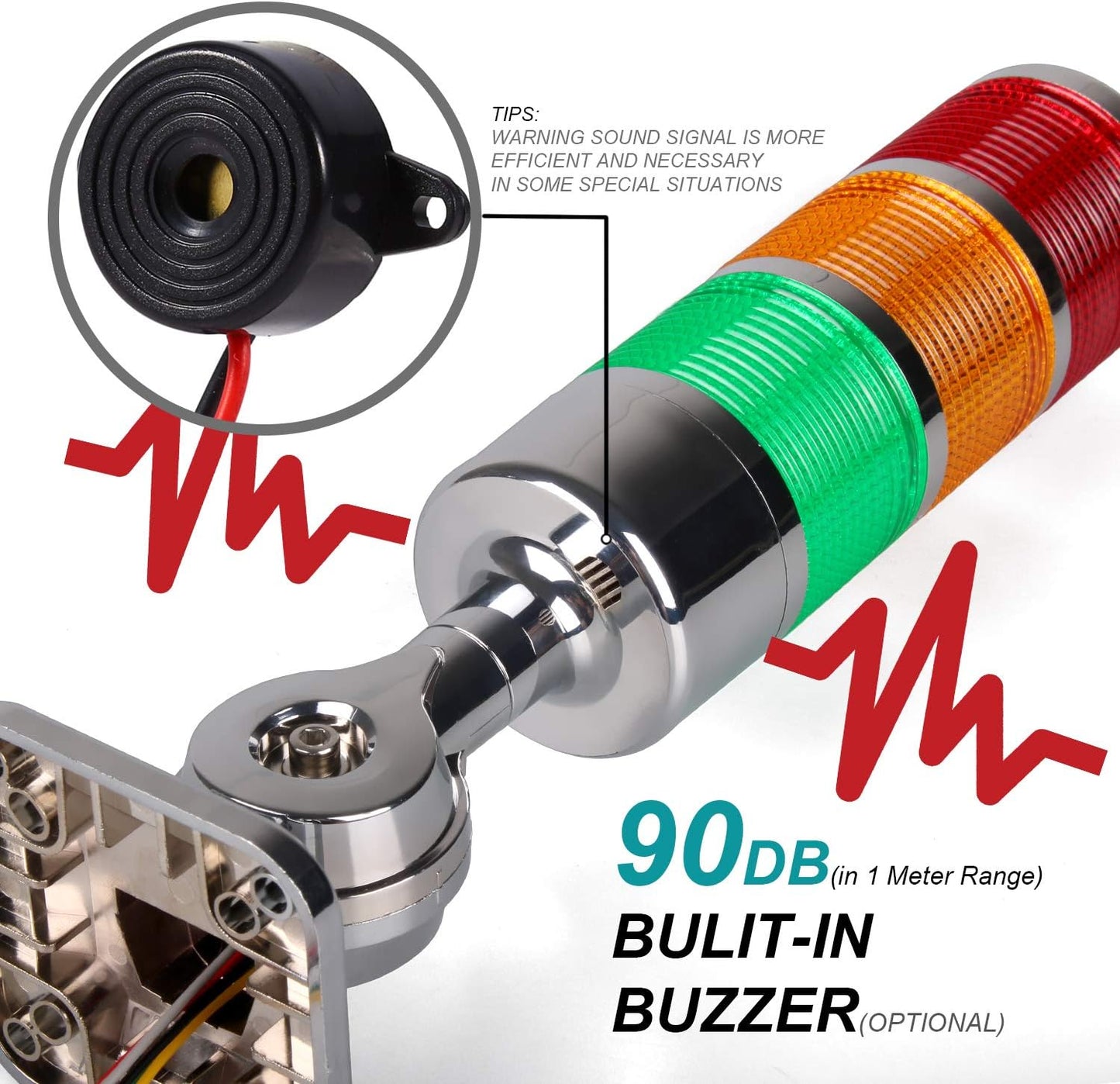 110V to 220V LED Stack Tower Lights, Industrial Warning Lights, Andon Lights, Column Signal Tower Indicator Lamp Beacon, Continuous/Flashing Light Switchable, 1 Layer (with Buzzer)