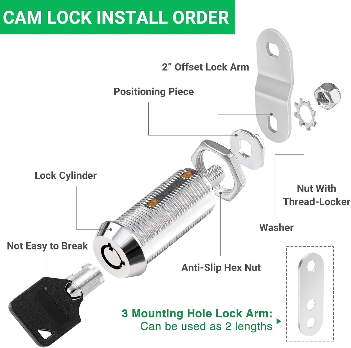10Pack Cabinet Lock with Keys, 1-1/2" RV Storage Locks Keyed Alike, RV Locks for Storage Door, Camper Toolbox RV Cam Locks with Manual (Chrome - 10 Pack, 1-1/2 Inch)