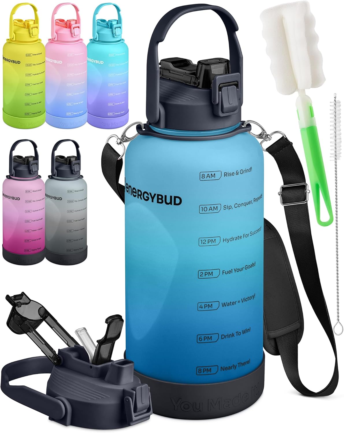 1 Gallon Water Bottle with 128 oz Capacity - Motivational Time Markers for Daily Hydration Goals - Leakproof BPA Free Tritan with Removable Straw