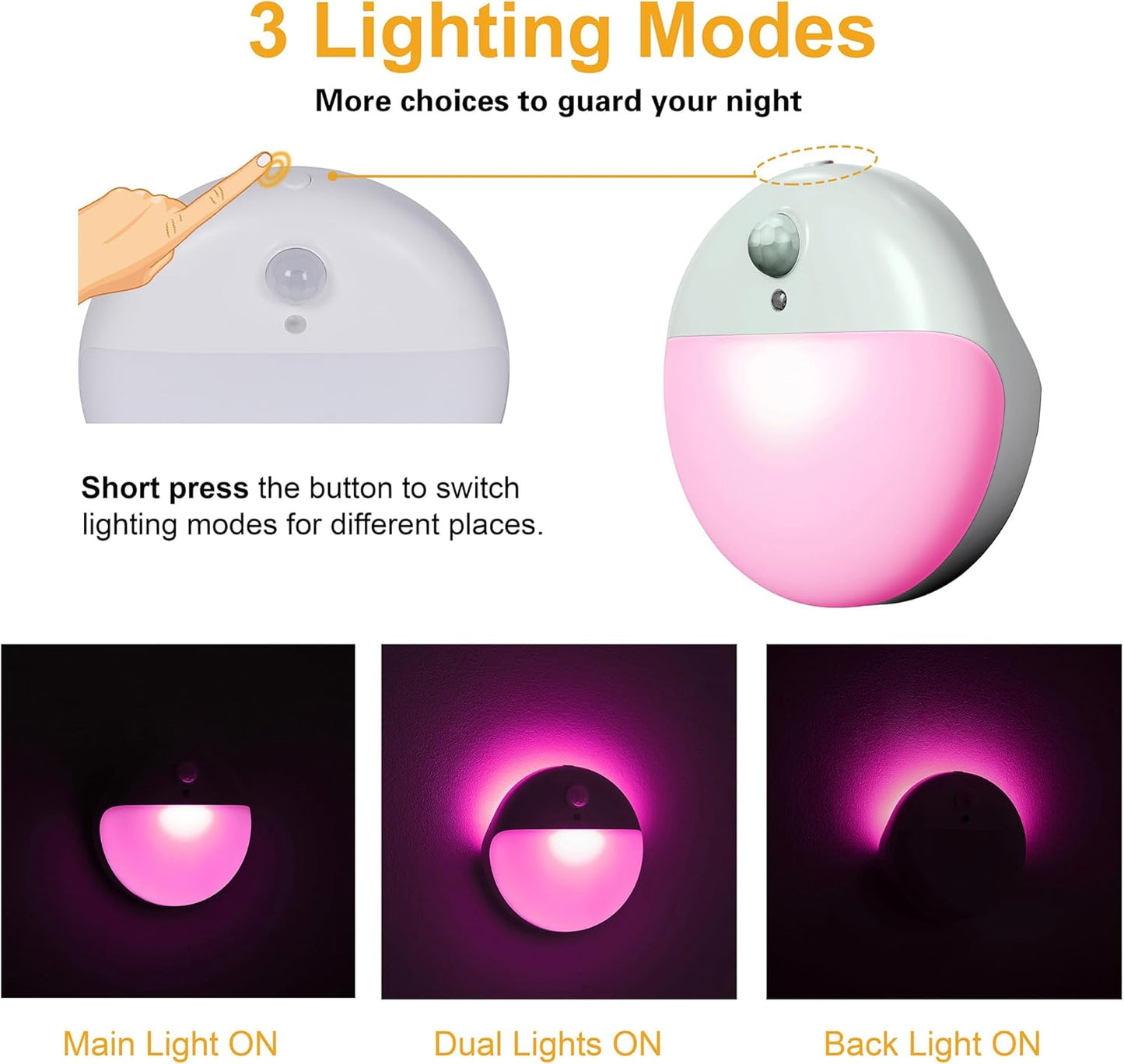 2 Pack Pink Battery Night Light, Motion Activated Night Light, 2.6" Small Sticky Lights, 3 Light Modes, Dimmable Soft Glow for Bedroom, Nursery, Baby, Kids, Sleep, Soothing Fear of The Dark