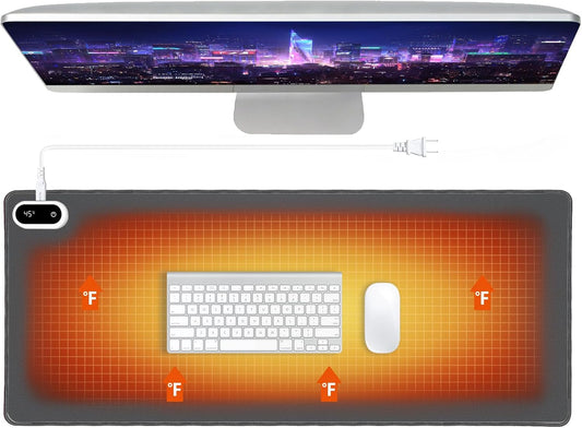 Heated Desk Pad and Mouse Pad (Large 31.5x13 Inch) - 5-Temperature Settings with 4H Auto Off, Fast Warm-Up Electric Office Mat for Home, Work & Gaming (Dark Gray)