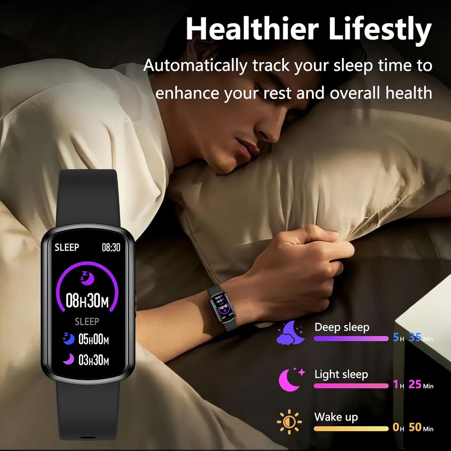 Health Fitness Tracker, Smart Watch with 24/7 Heart Rate, Activity Tracker with Blood Pressure and Blood Oxygen Monitor, 120 Sport Mode Waterproof Sleep Tracker for Women Men (Black)