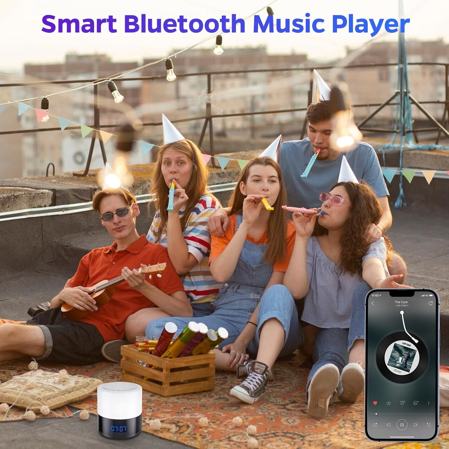 1080P Security Cameras for Home, Clock Camera,Pet Dog Camera with Night Light and Bluetooth Speaker, AI Motion Detection
