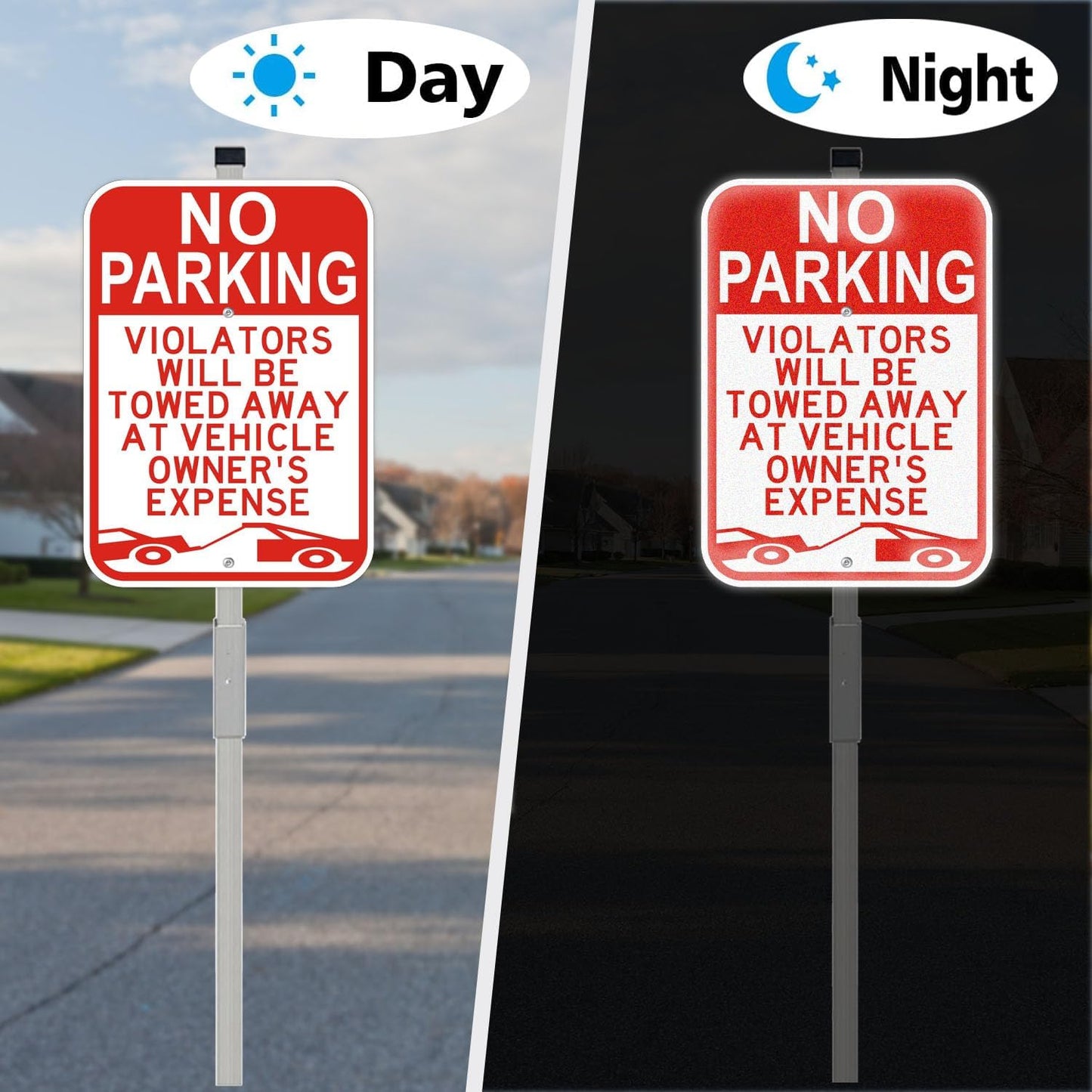 2 Pack No Parking Sign with 36" Metal Stakes, 14x10 inches Reflective Aluminum Sign, Fade Resistant/Waterproof, Violators Will Be Towed Warning