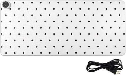 Heated Desk Pad Mouse Pad 31.5x13 Inch PU Leather Desk Mat with 3 Heat Levels Large Mouse Gaming Computer Laptop Mat Black Polka Dot White