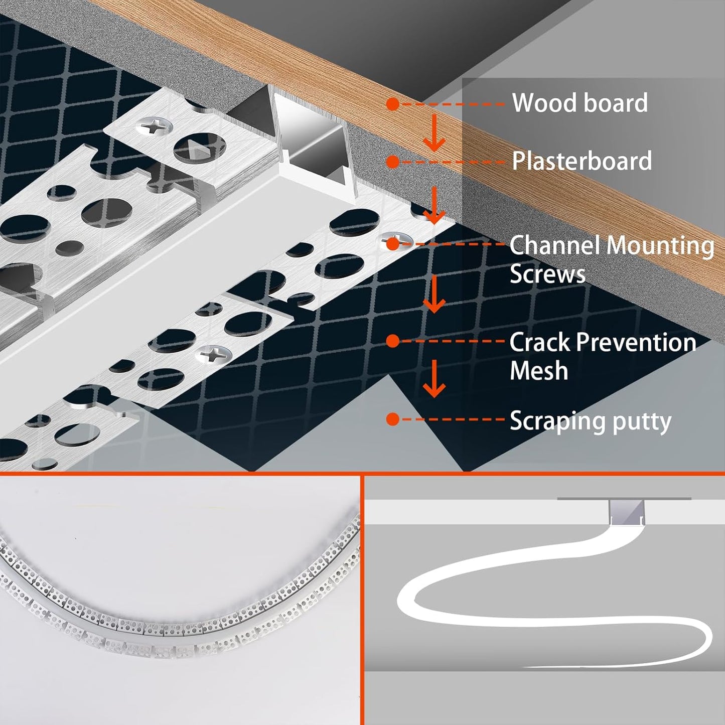 10 Pack LED Channel with Milky White Diffuser 6.6FT/2M Plaster-in Aluminum Drywall U Shaped Trimless Recessed Track for LED Strip, Flexible Led Profile 45 Degree Bendable