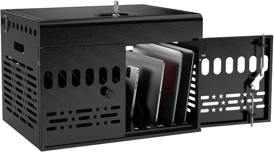 12-Device Tablet Charging Station Lock Box, Computer Cabinet with 2 Keys – Multi-Device Charging Cabinet for iPads, Chromebooks, Fire HD & Phones – Office, School, Hospital (Black),Fully Assembled