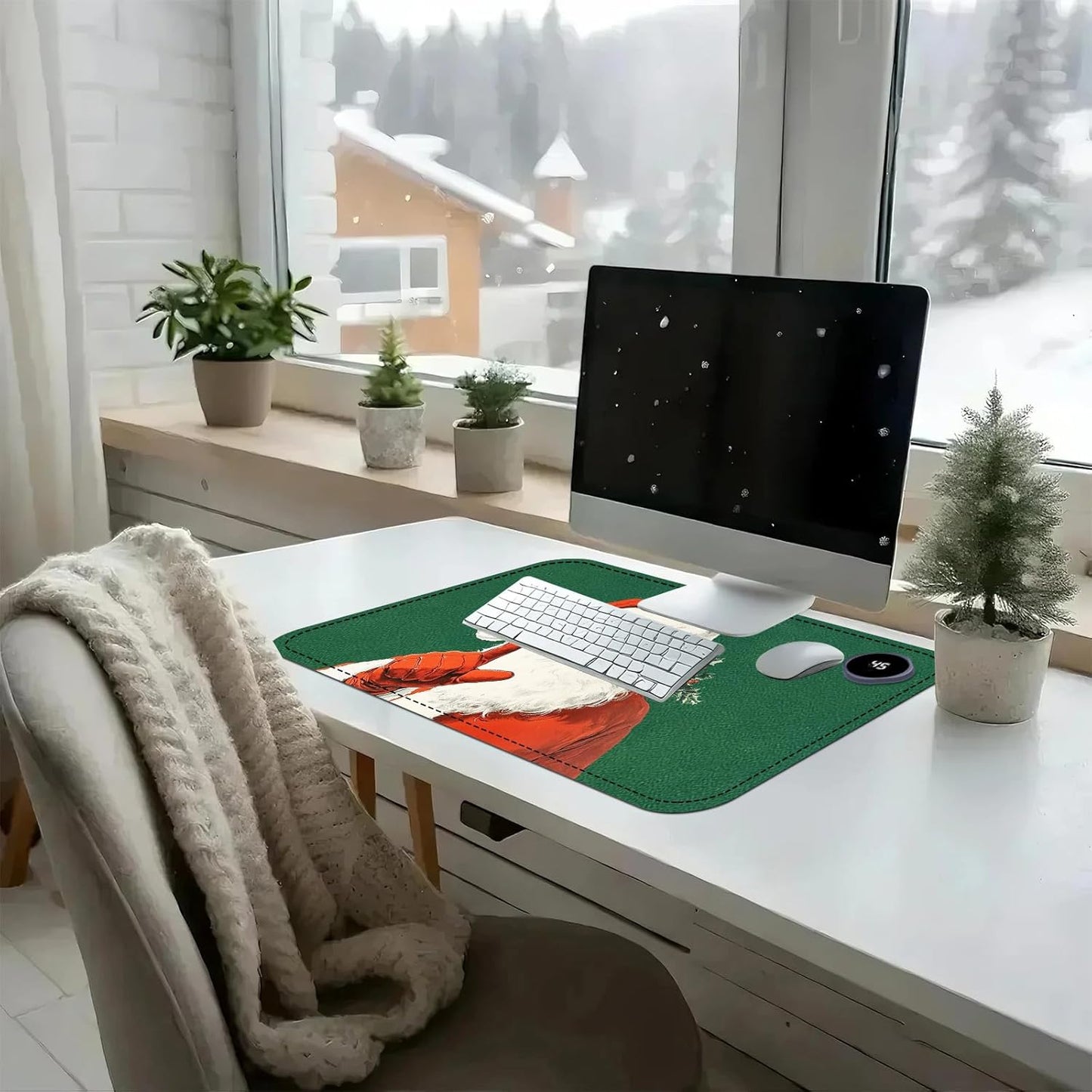 Heated Mouse Pad with 3 Temperature Settings(104°F–122°F),Large 24x14.2 Inch PU Leather Heated Desk Mat,Waterproof Warming Pad for Office,Gaming & Cold Hands Relief,Santa Christmas