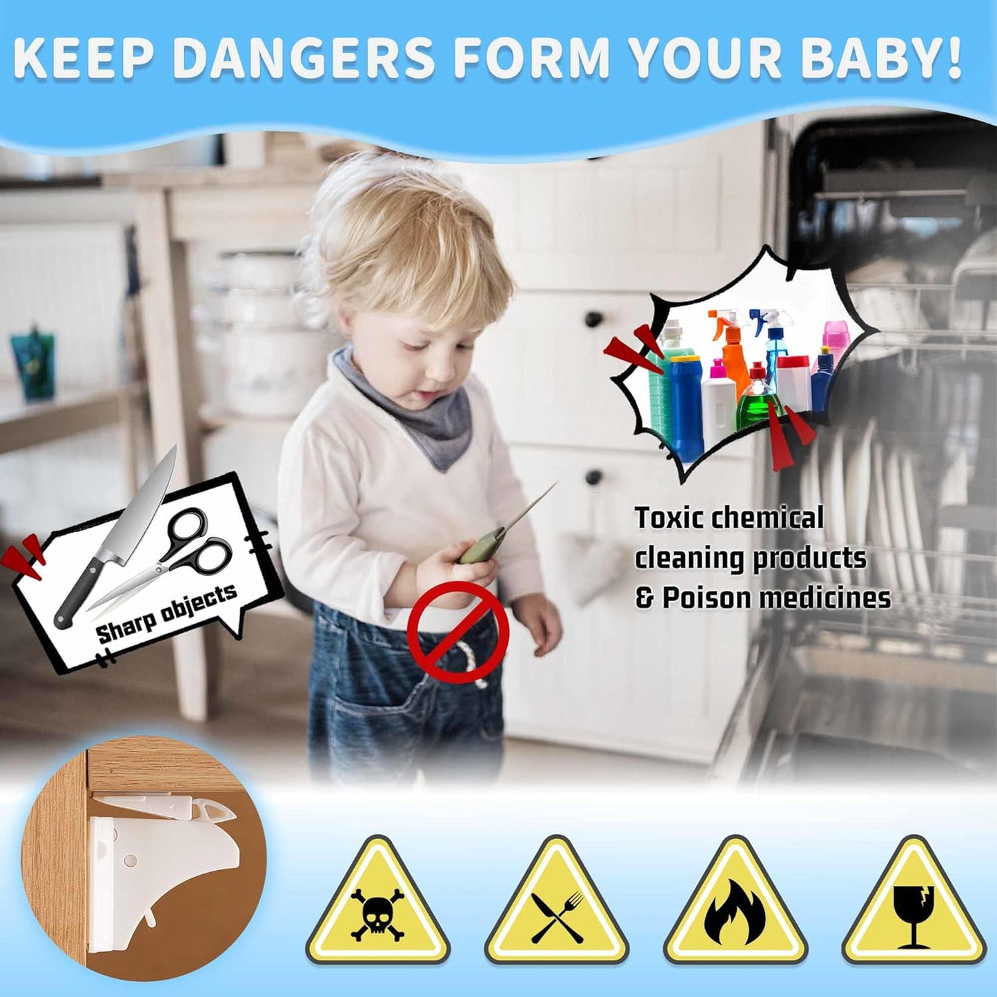 12 Pack Magnetic Cabinet Locks Baby Proofing - Baitiny Child Proof Cupboard Drawers Latches - Adhesive Easy Installation