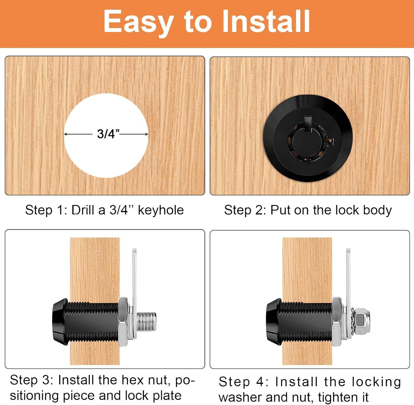 Cabinet Lock with Key RV Compartment Storage Lock Keyed Alike with Black Finish, 4 Pack 7/8" Cylinder Fits RV, Camper,Replacement Set with 8 Keys(4, Black 7/8 Inch)