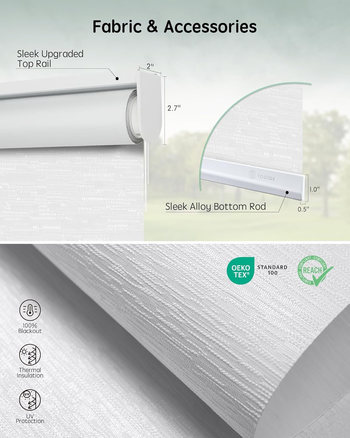 Yoolax Motorized Blinds with Remote, Blackout Smart Blinds for Windows Motorized Roller Shades, Automatic Window Blinds Directly Compatible with Alexa Electric Blinds (Jacquard White, 59" W x 72" H)