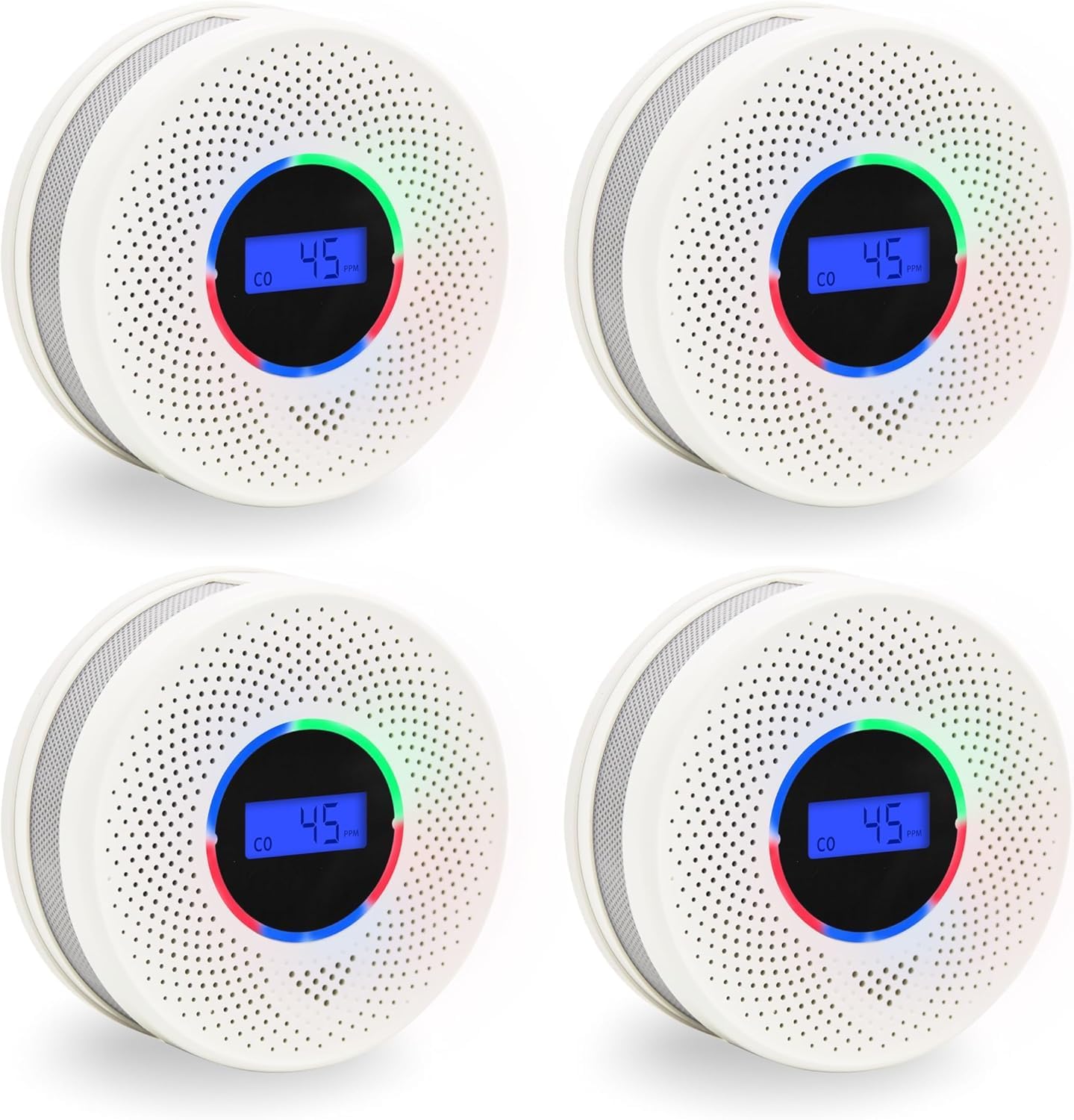 10-Year Battery Smoke and Carbon Monoxide Detector, 2-in-1 Smoke CO Alarm with Digital Display, Reliable Fire and CO Alarm for Home, Bedroom, Kitchen (4 Pack)