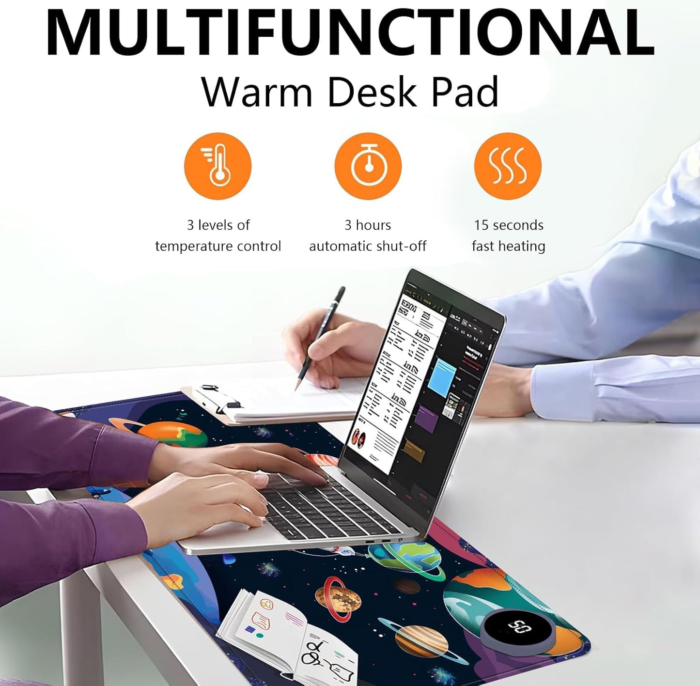 Heated Mouse Pad with 3 Levels Heated & 3 Hours Auto Shut-Off Mouse Pad for Warming Hands in Office Home, 31.5" x 13"Large Safe Desk Mat Hand Warmer，Cute Astronaut
