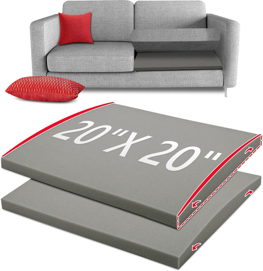 HAVARGO Couch Cushion Support for Sagging Seat 20X20X2 Inches Couch Supports for Sagging Cushions, High Density Foam Sofa Cushion Support with Anti Slip Mesh Fabric Light Grey Set of 2