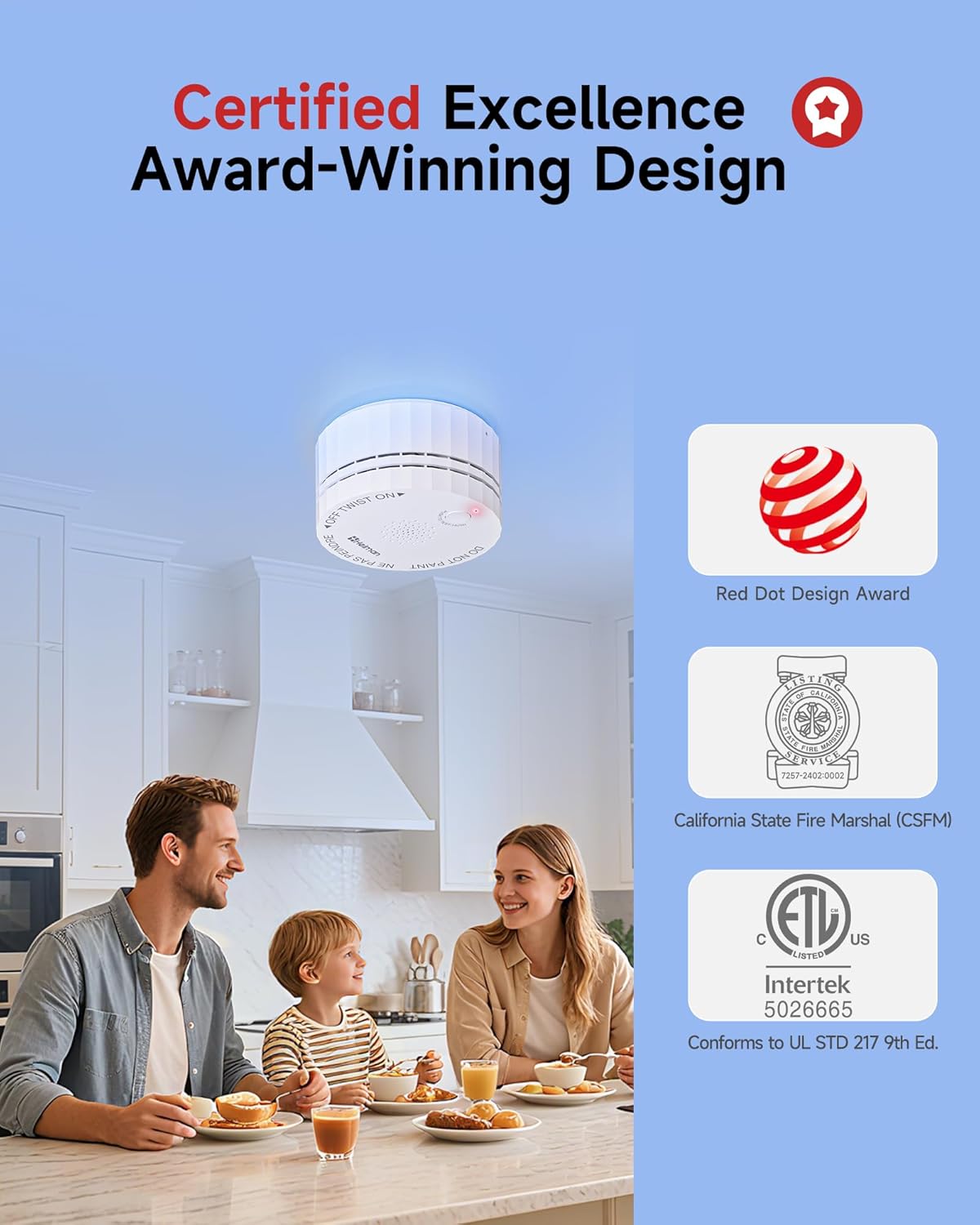 Heiman Matter Smoke Detector, Smart Photoelectric Fire Alarm, Ul217-9Th Listed, Battery Powered, Real-Time Notification, Compatible With Smartthings, Home Assistant, Mini Portable For Home, Rv, Travel