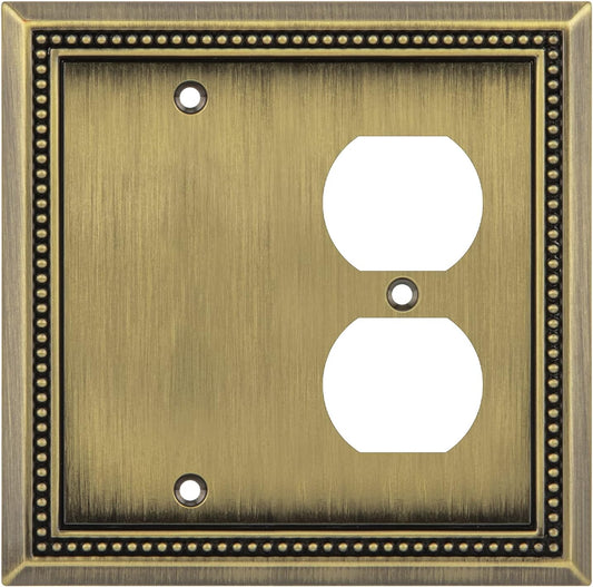 Henne Bery Sunken Pearls Heavy Duty Decorative Wall Plate Switch Plate Outlet Cover (Blank/Duplex, Antique Brass)