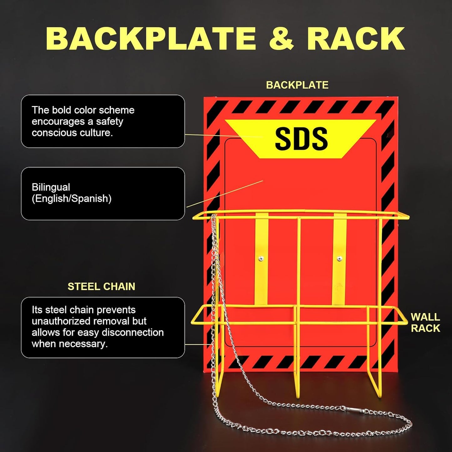 2 Pack MSDS SDS Binder and Wall Station,Yellow Heavy Duty 3 Inch Material Safety Data Sheet 3 Ring Binder with SDS Wire Rack and Display Sign,Chain,Safety Posters,MSDS Labels,Binder Wall Mount