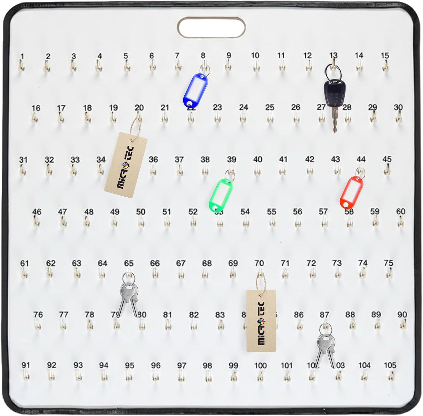 Masonite Key Holder Wall Mount with 105 Spring-Lock Hooks 32E x 29.5" – Wall Mounted Key Organizer Board with Metal Trim and Handle – Dealership, Office, Garage Key Rack Cabinet - Pack of 4