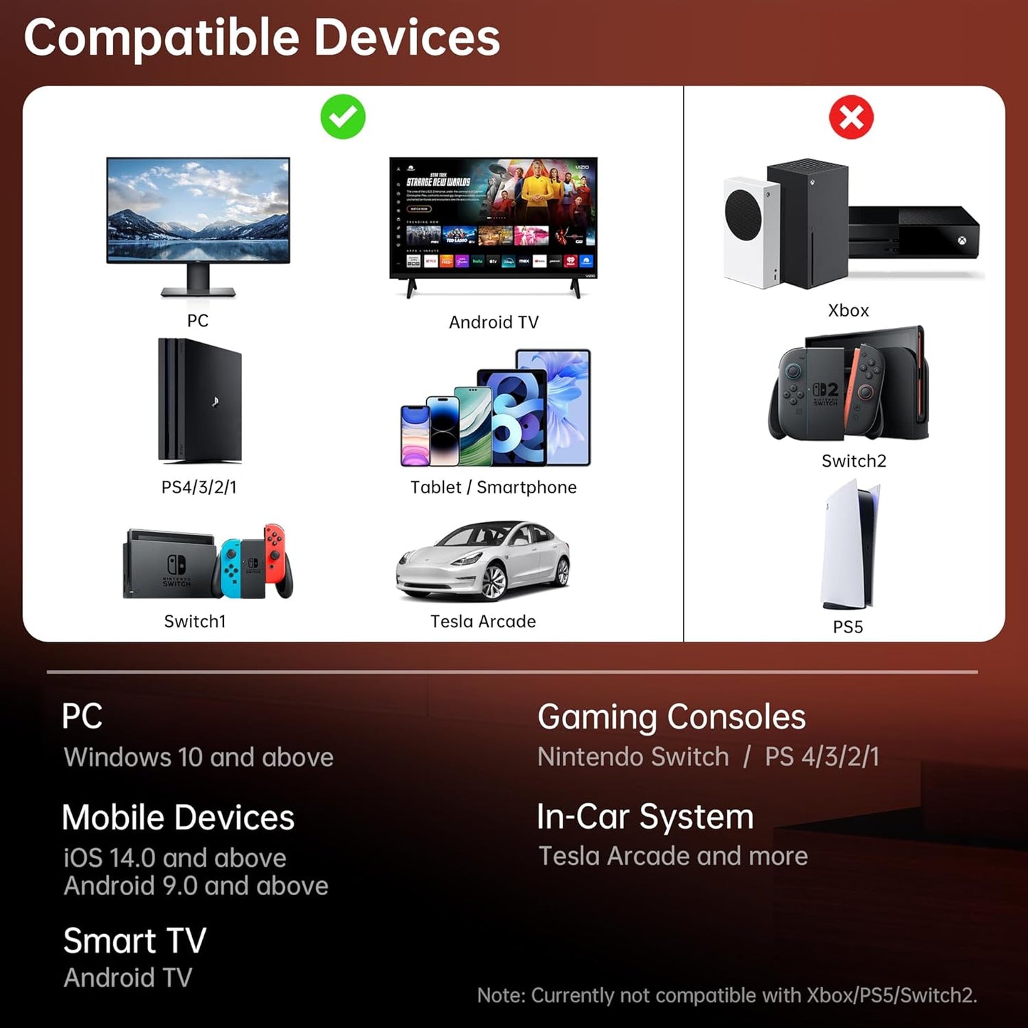 GUSGU G7 Wireless Gaming Controller with Interactive Screen, 1000Hz Polling Rate, Hall Joysticks & Triggers, 4 Programmable Buttons, Compatible with PC, Switch1, PS4, iOS, Android, Red