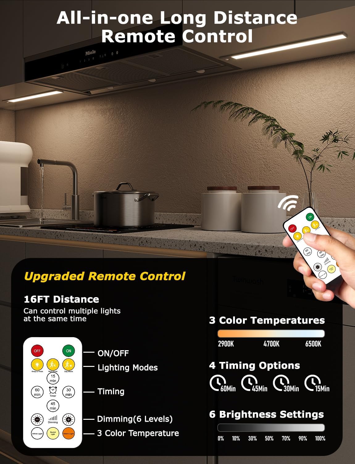 16" Ultra-Thin Under Cabinet Lighting Wireless, Aluminum Alloy Under Counter Lights for Kitchen, 3-Color-Temps Magnetic Closet Lights, Rechargeable Motion Sensor Light Indoor (6 Pack, Silver)