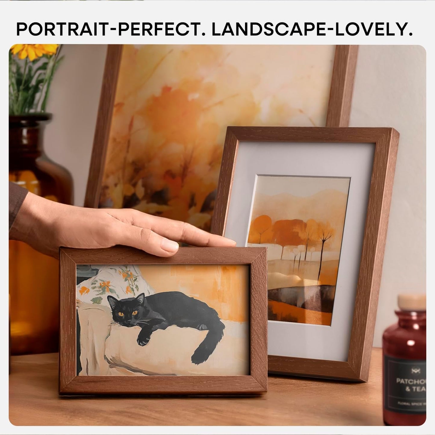 Homeforia A0 Poster Frame Brown, High End Dark Oak 33.1 x 46.8 Wooden Picture Frames Matted to 23.4 by 33.1 Photo, A0 Walnut Wood Frame with Mat A1, 33.1x46.8 Frame, Tempered Glass, Wall Kit, Set of 1