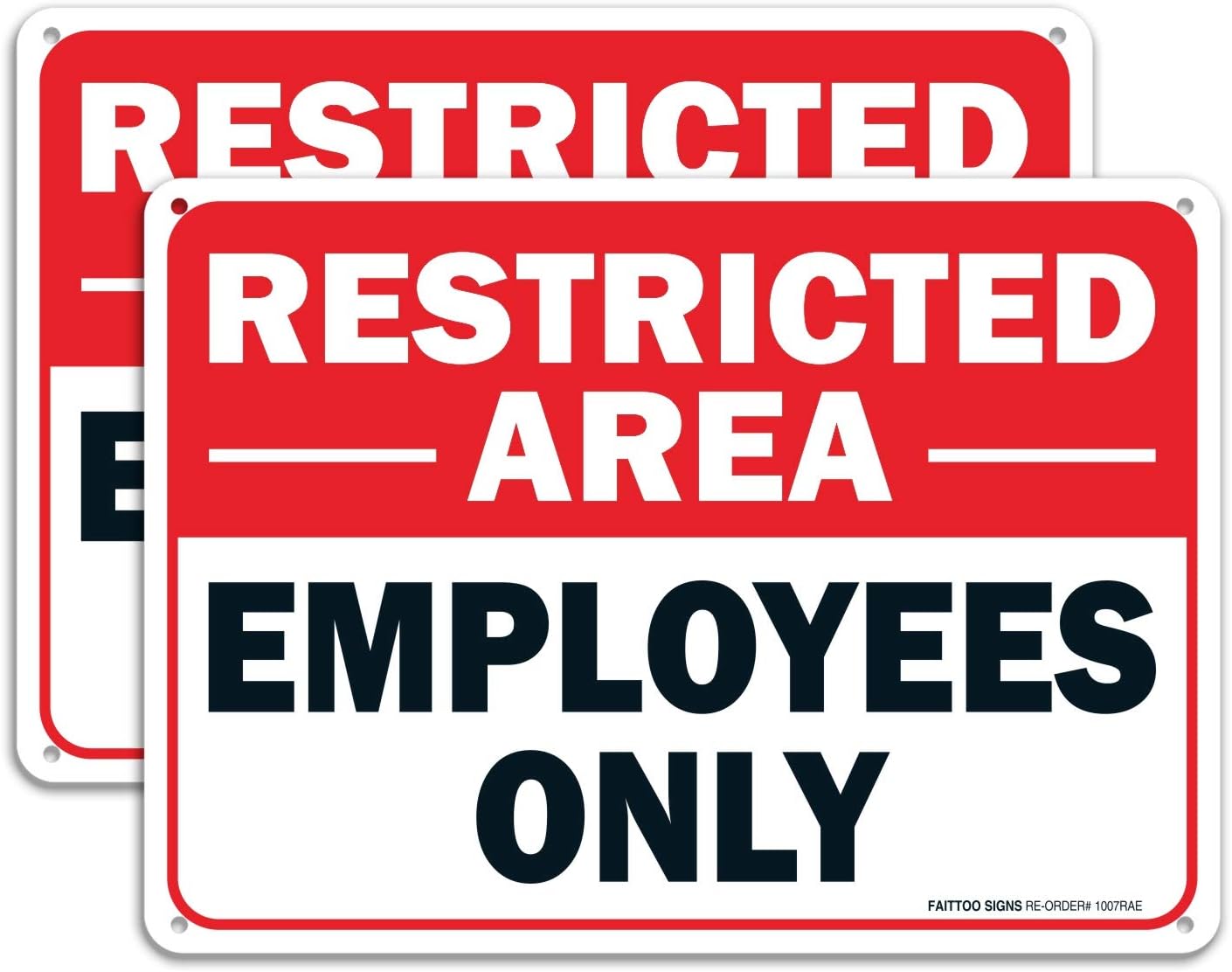 (2 pack) Faittoo Restricted Area Employees Only Sign, 10 x 7 Inches .40 Rust Free Aluminum, UV Protected, Weather Resistant, Waterproof, Durable Ink，Easy to Mount