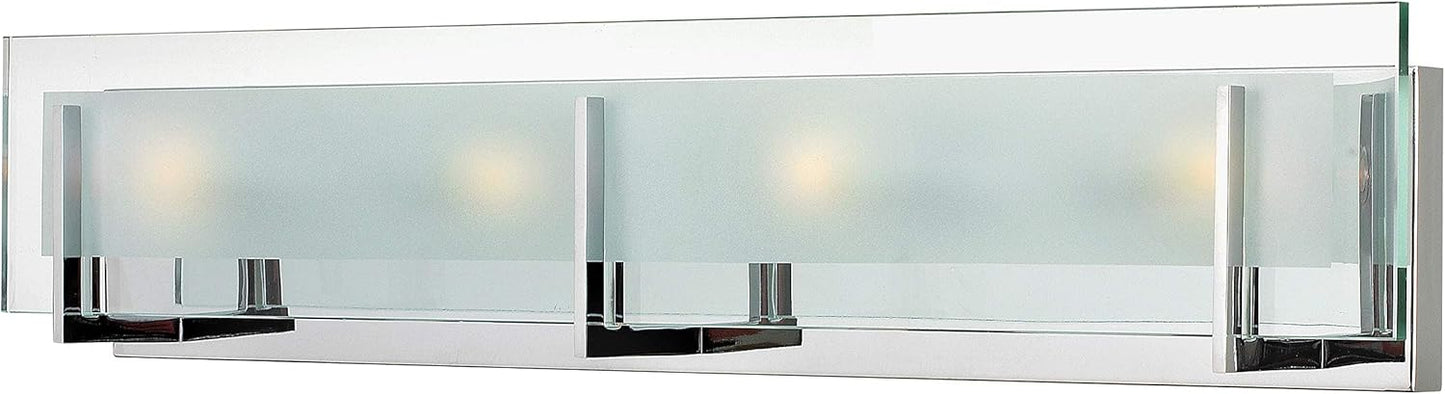 Hinkley Latitude Large Four Light Bath Vanity - Modern, Inside Etched Clear Glass Panel, Bulbs Included - Chrome Finish